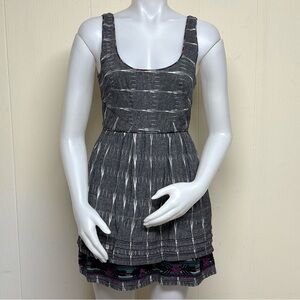 Free People New Romantics Dress WOmens 4 Cotton Ikat Gray Stripe Tribal Layered